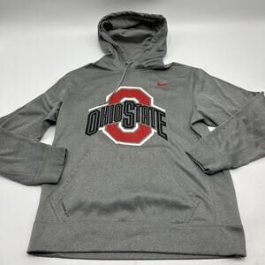 Nike OHIO STATE Buckeyes Pullover Hoodie Mens Size M Gray Logo Swoosh THERMA-FIT